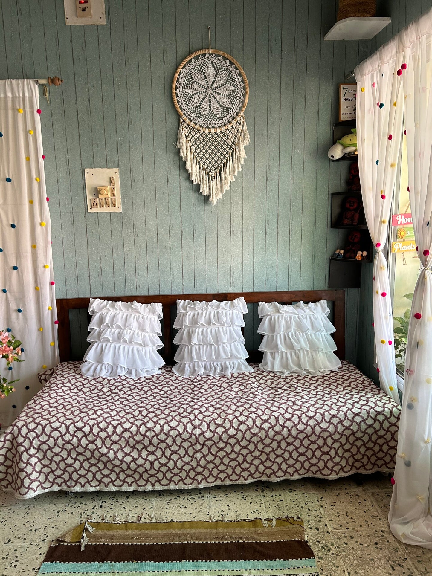 Room decor combo - Curtains and Sofa throws - earthy colors
