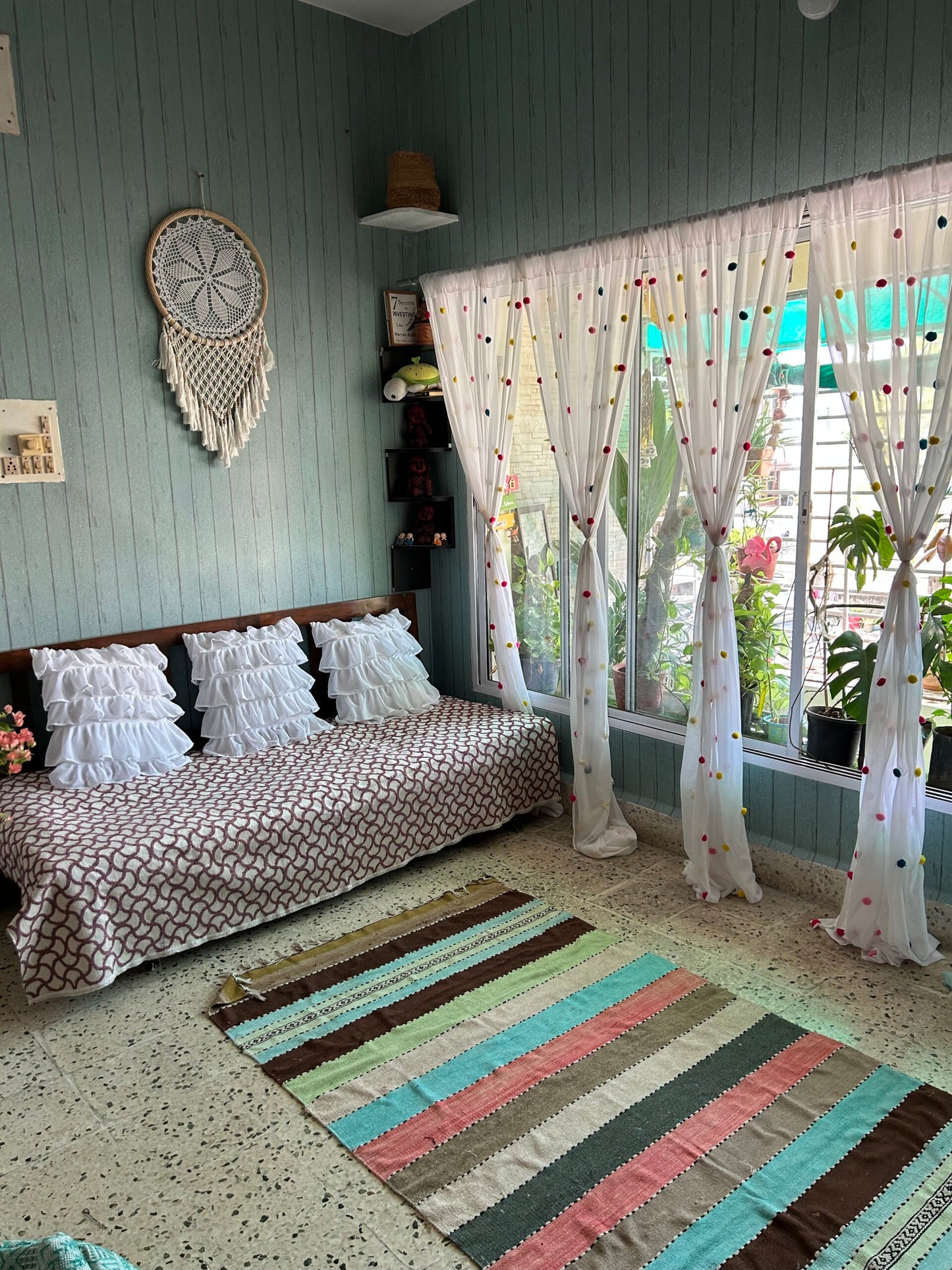 Room decor combo - Curtains and Sofa throws - earthy colors