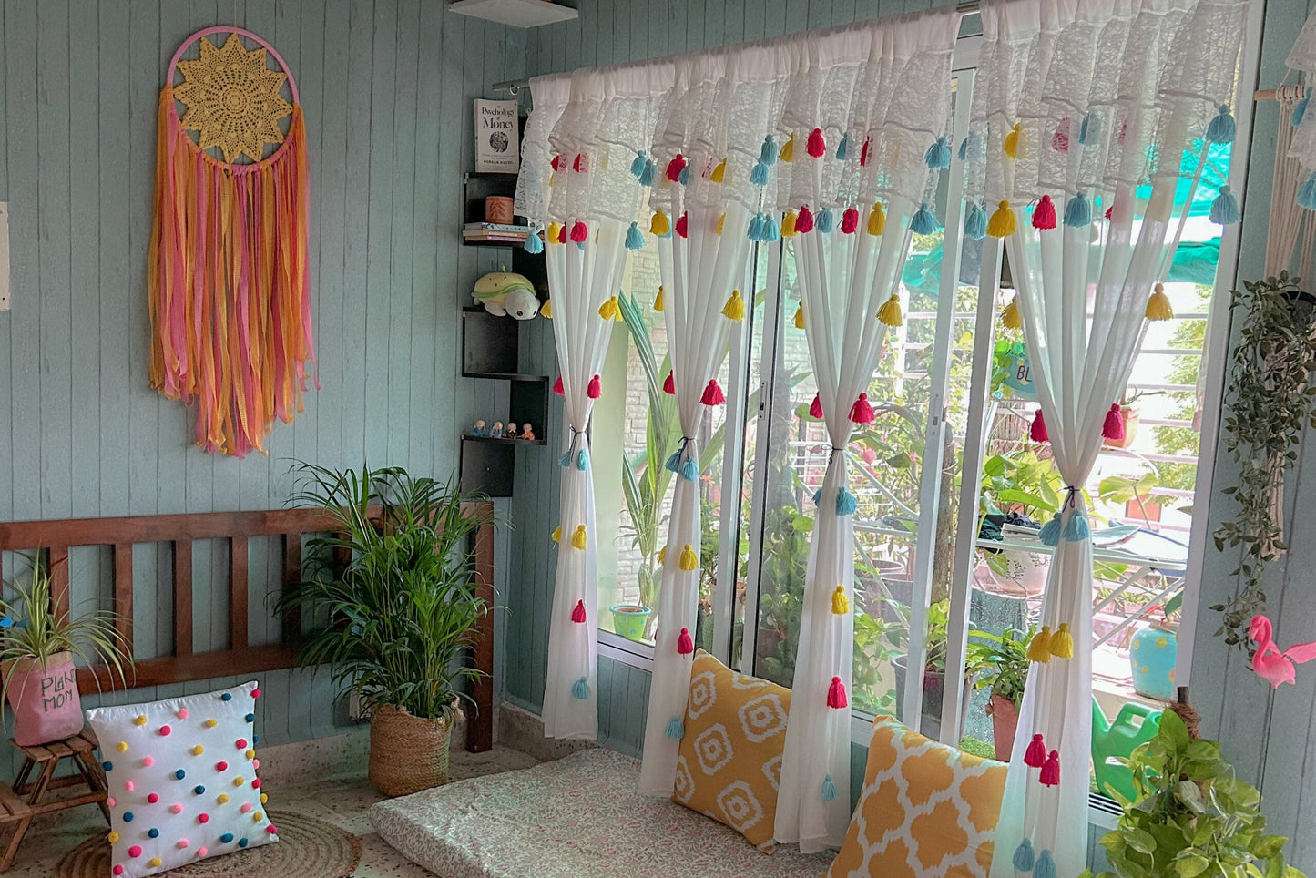 Tassel Curtain with Net Ruffles - Multicolor