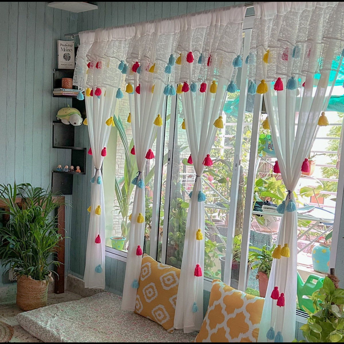 Tassel Curtain with Net Ruffles - Multicolor