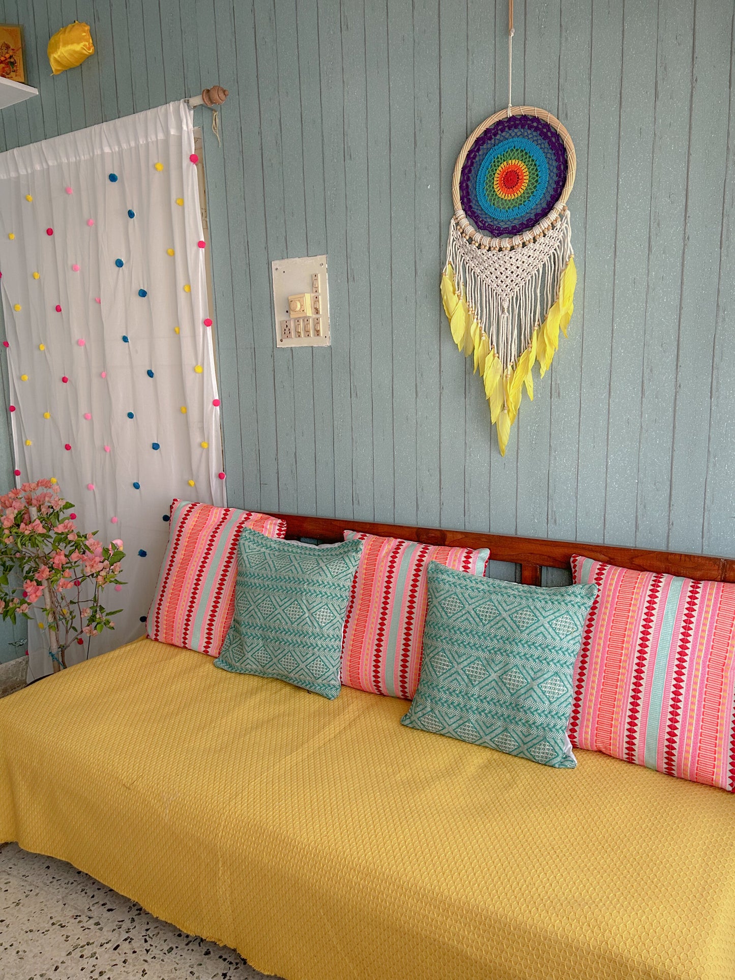 Room decor combo - Curtains and Sofa throws - Vibrant