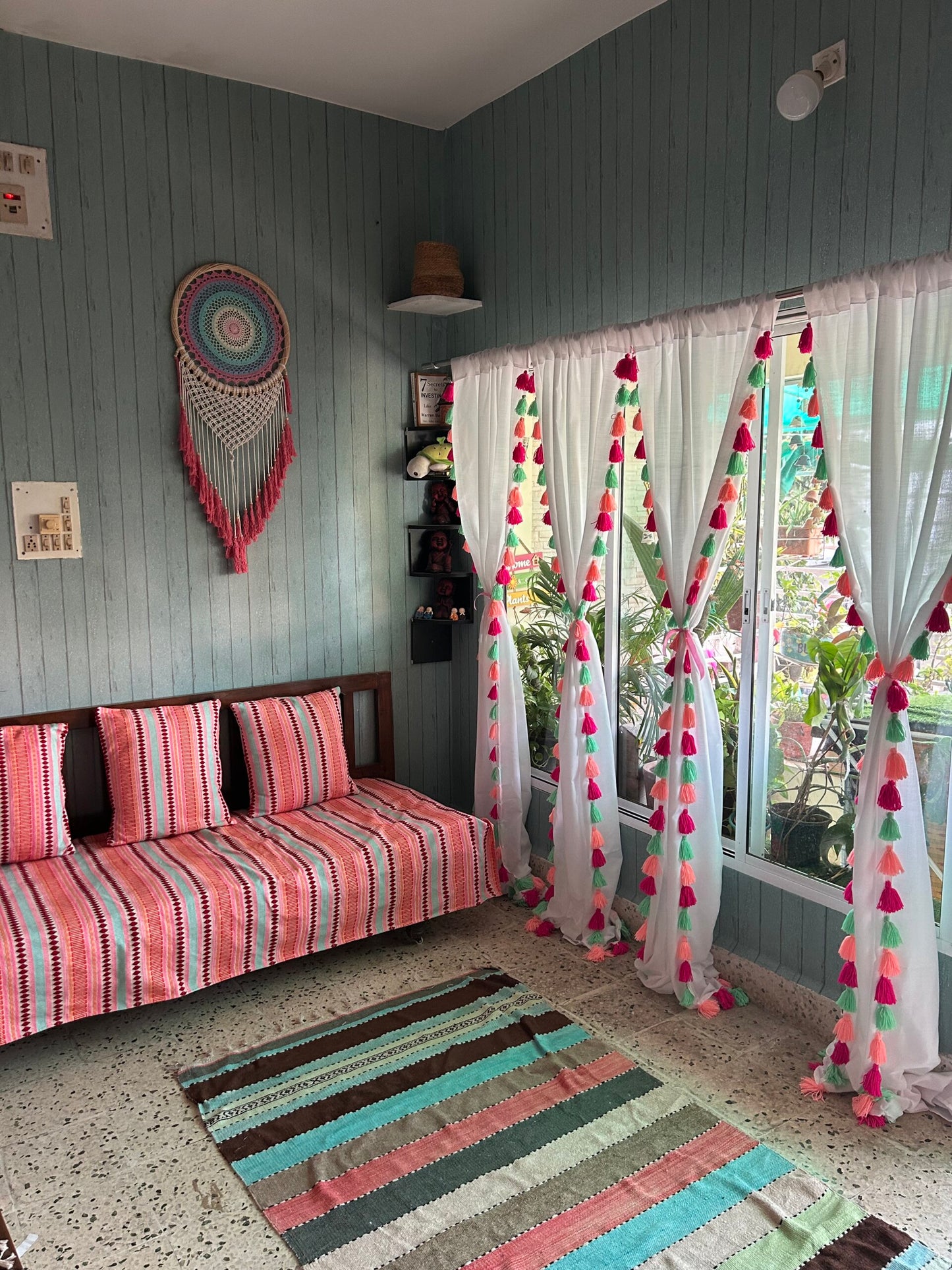 Room decor combo - Curtains and Sofa throws - Multi color