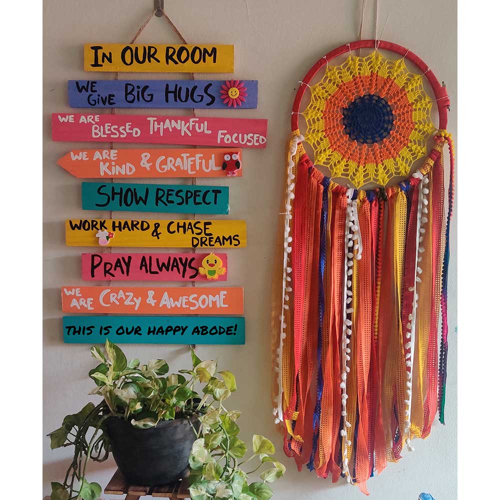 Set Of Handpainted Signboard and Dreamcatcher - Medium