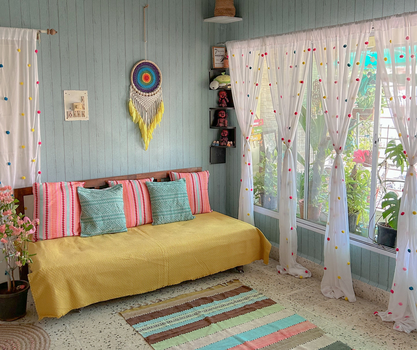 Room decor combo - Curtains and Sofa throws - Vibrant