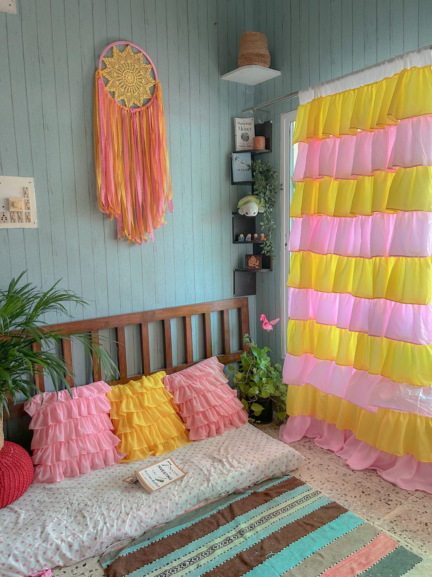 Full Ruffled Curtains - Yellow and Pink