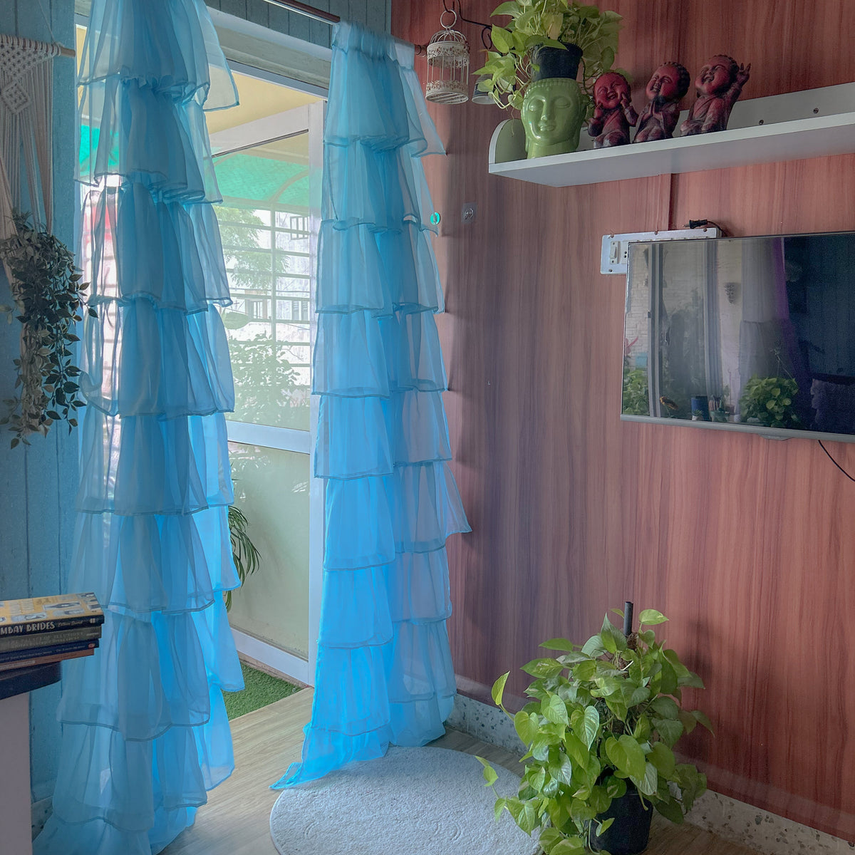 Full Ruffled Curtains - Sky Blue