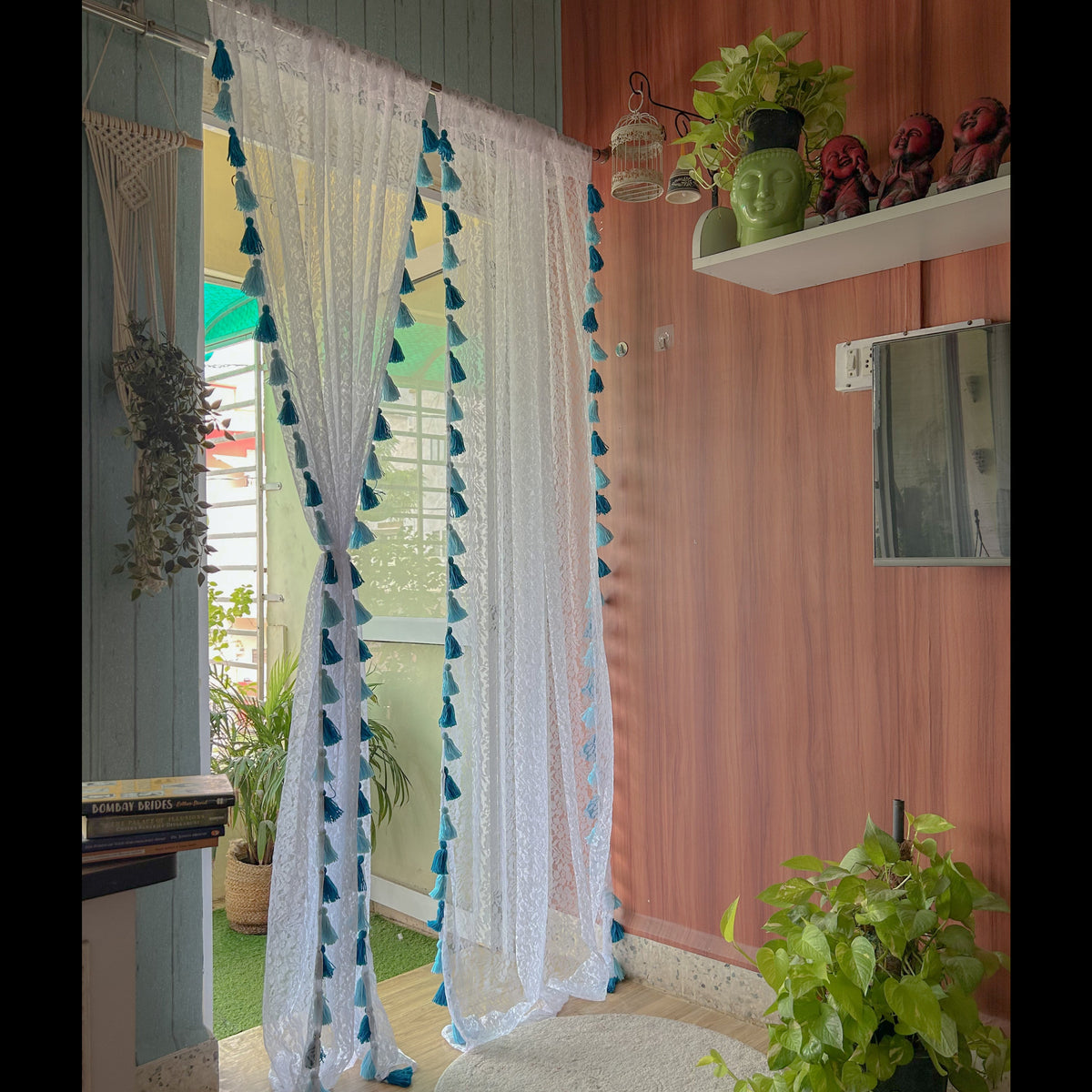 Sheer Net Tassel Curtains - Shades Of Blue