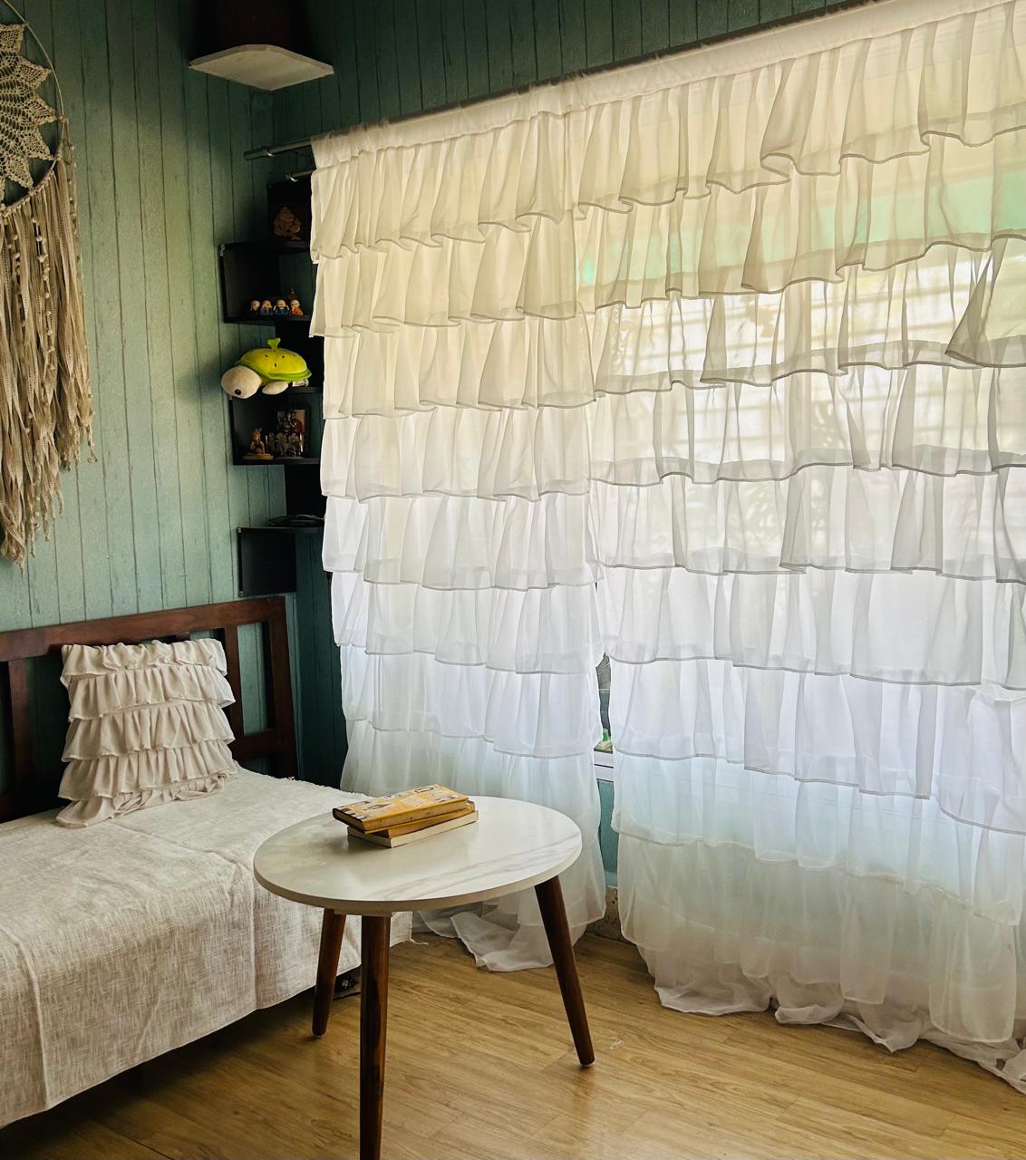 Full ruffled curtains-white