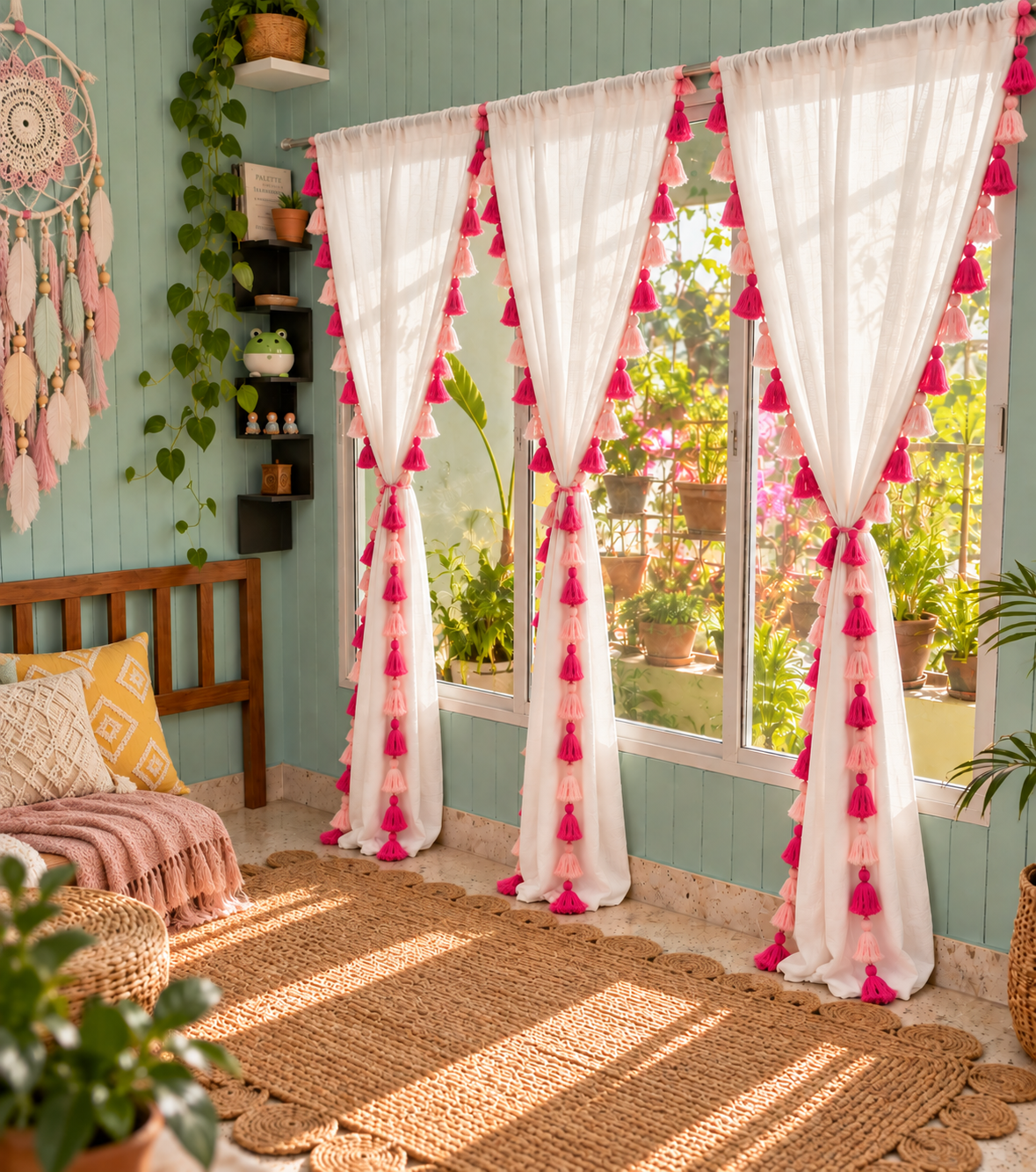 shades of Pink tassels curtains