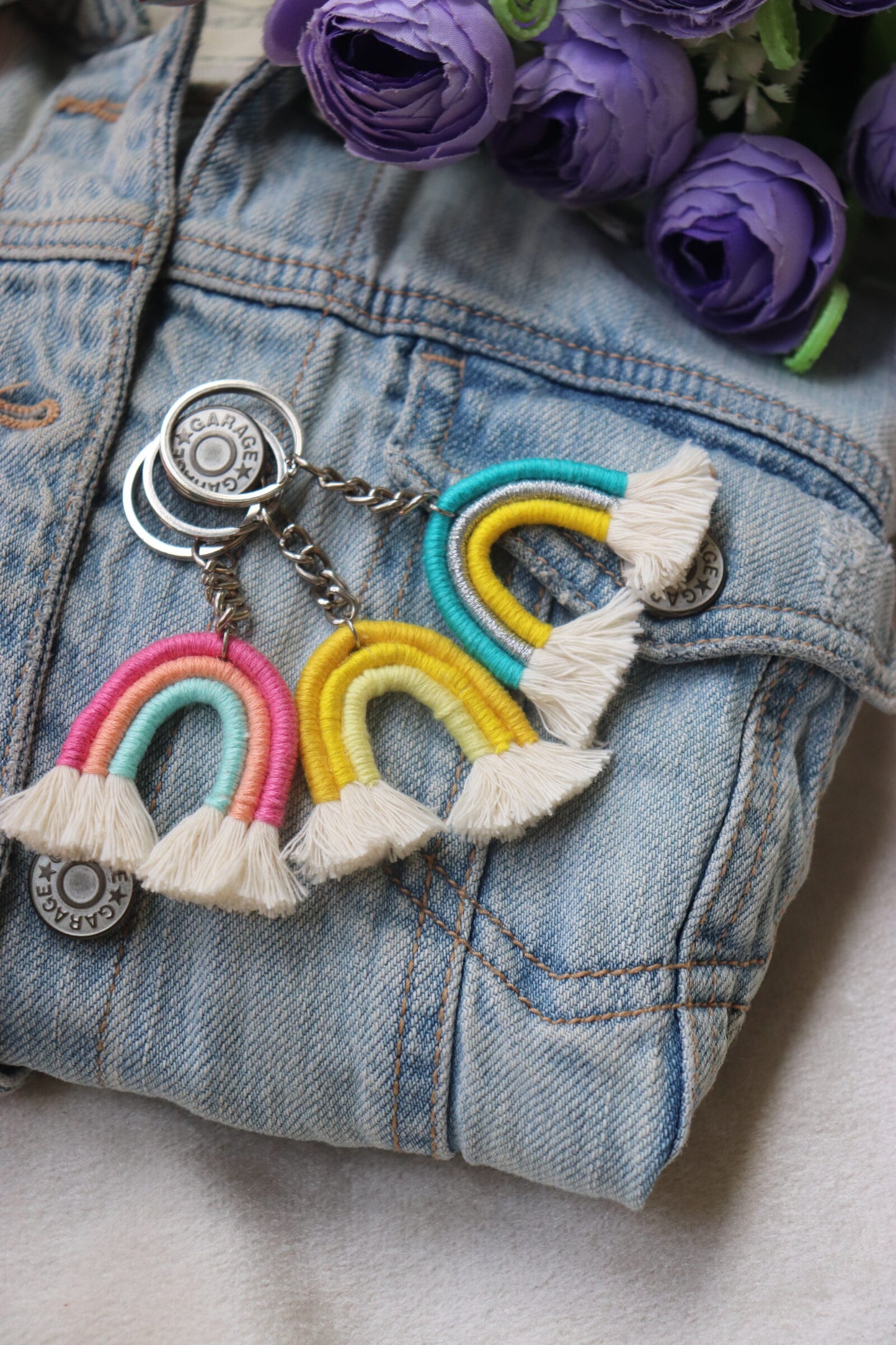 Small rainbow Macreme Keychain