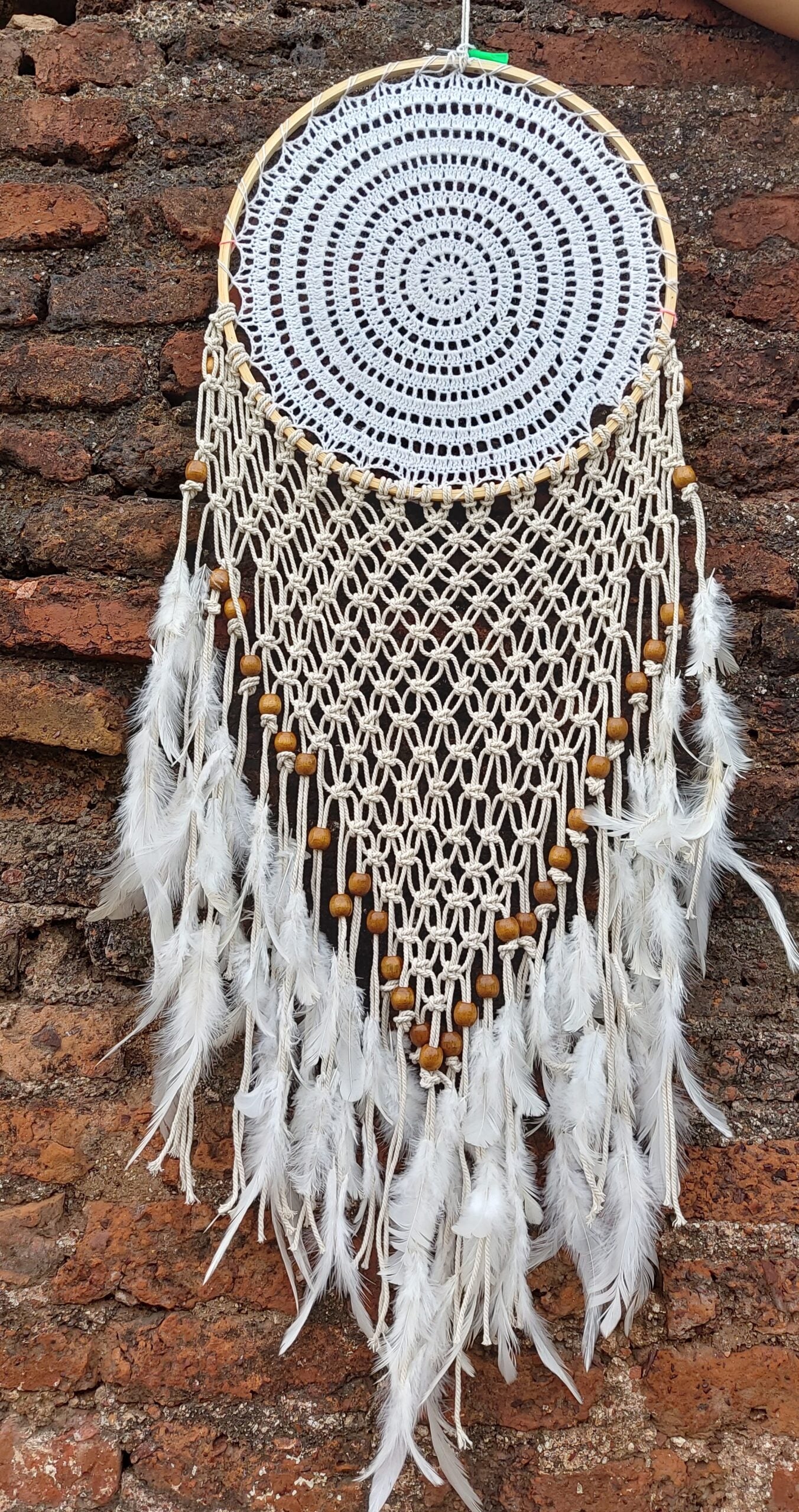 White Boho Macreme Wall Hanging Dreamcatcher