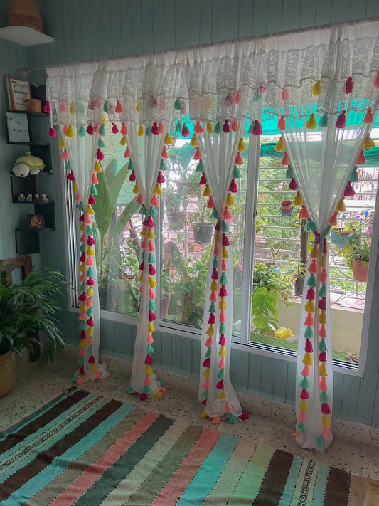 Tassel Curtain with Net Ruffles