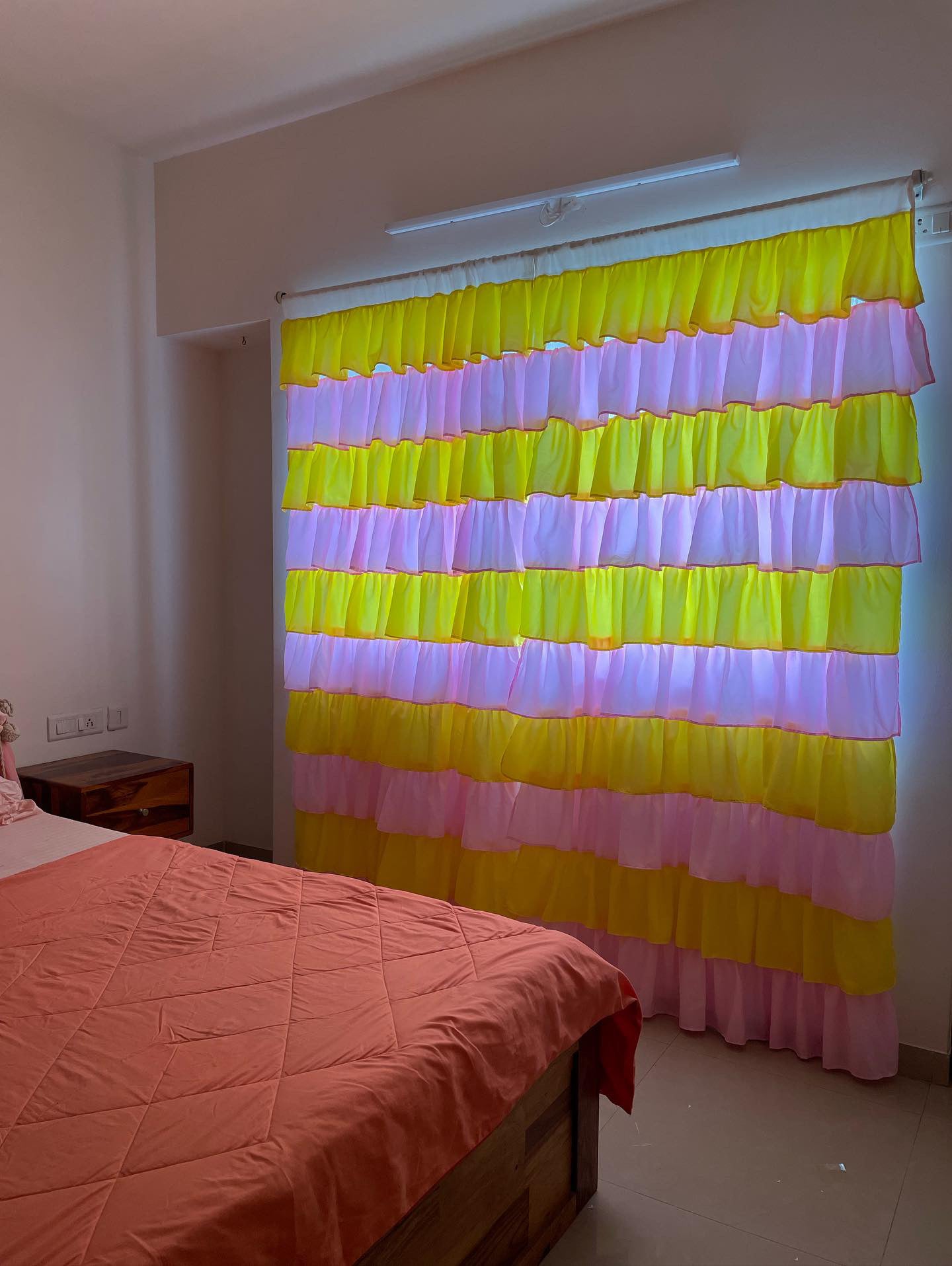 Full Ruffled Curtains - Yellow and Pink