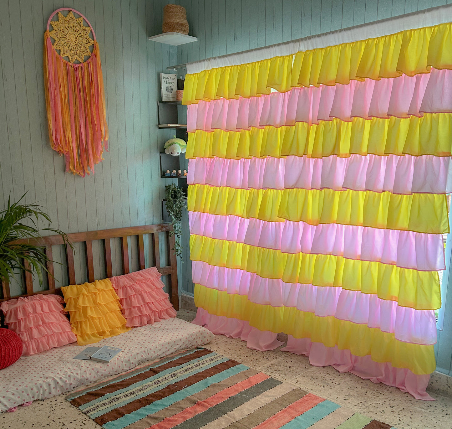 Full Ruffled Curtains - Yellow and Pink