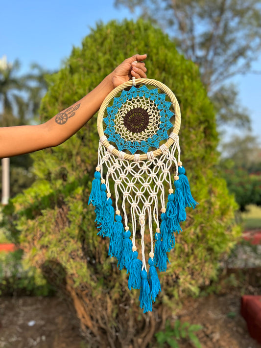 Small Vintage Boho Dreamcatcher - Sky Blue