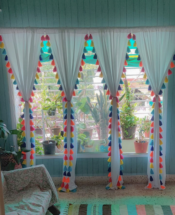 Multicolor cotton tassel curtains