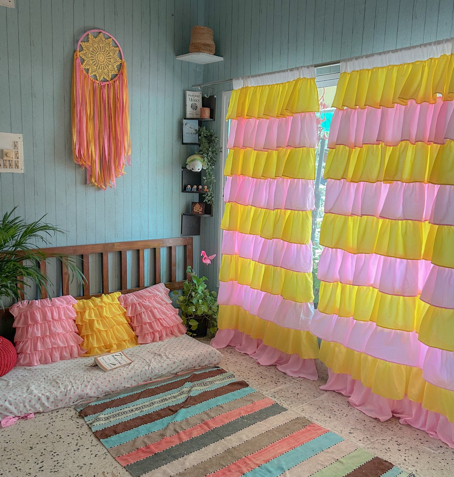 Full Ruffled Curtains - Yellow and Pink