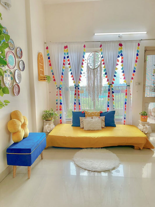 Multicolor cotton tassel curtains