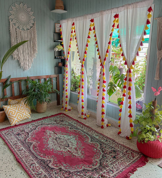 Tassel Curtain - Yellow and Red Tassels