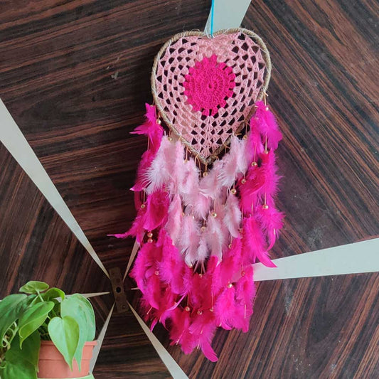 Heart Crochet Wall Hanging Dreamcatcher - Feathers