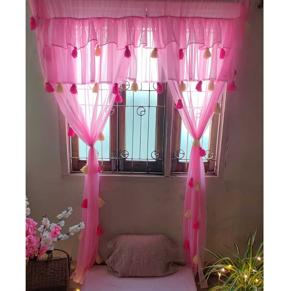 Ruffled Tassel Curtains - Pink