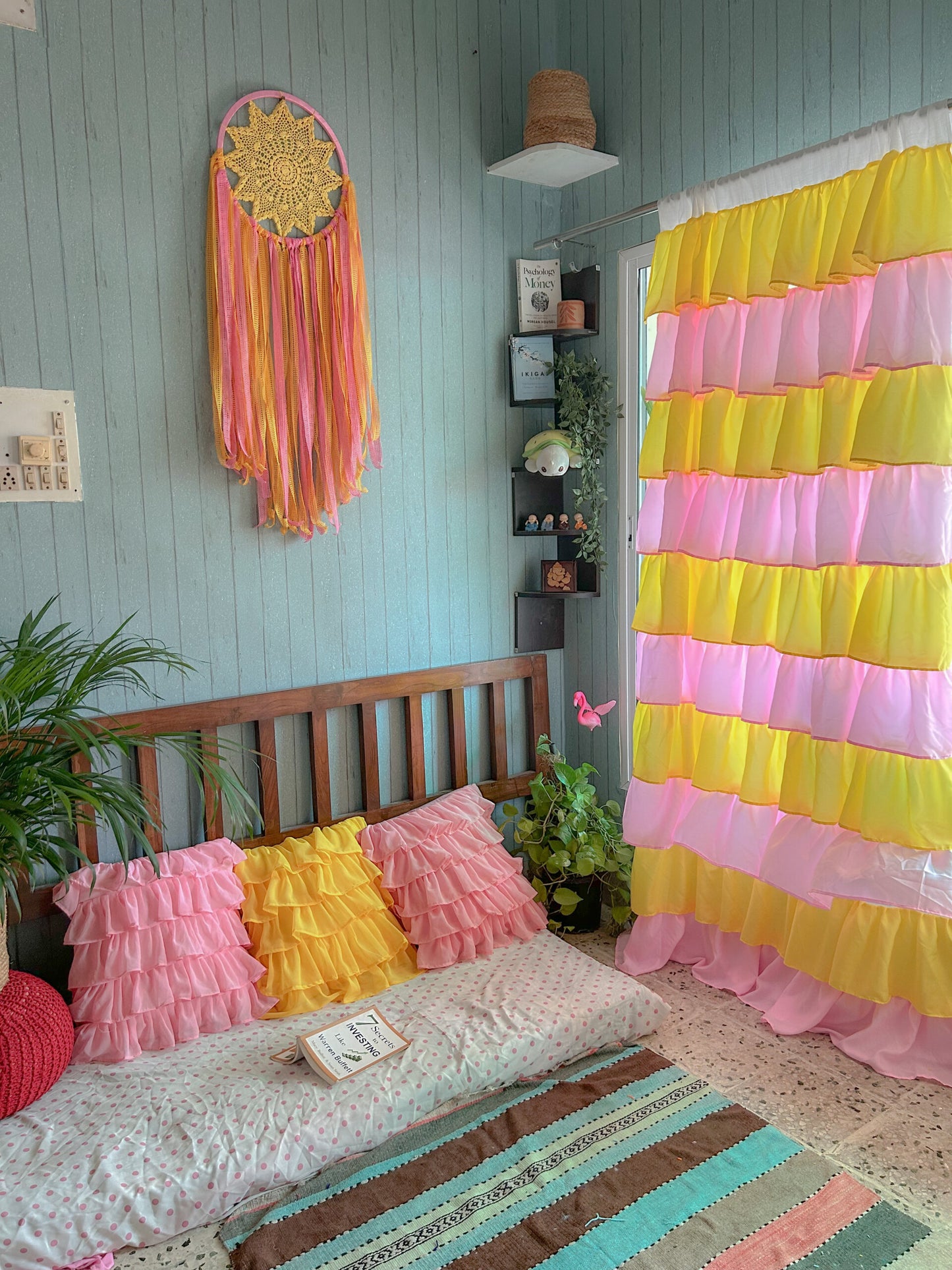 Full Ruffled Curtains - Yellow and Pink