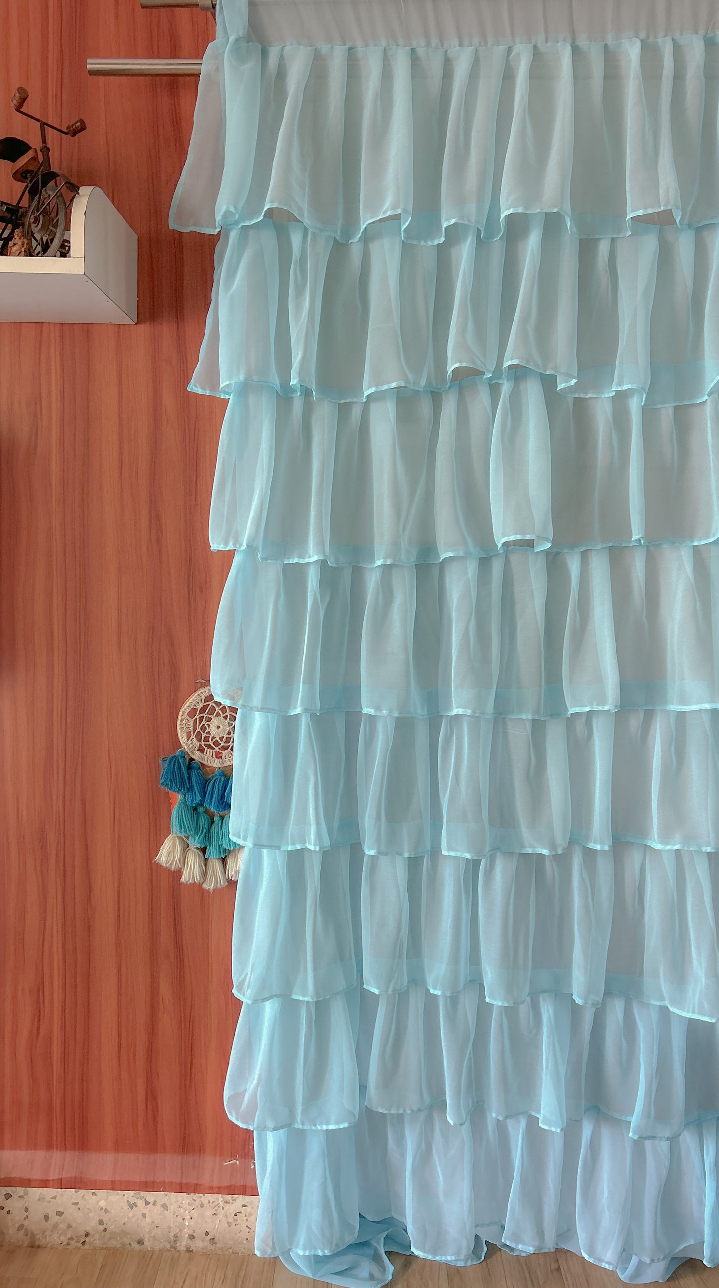 Full Ruffled Curtains - Sky Blue