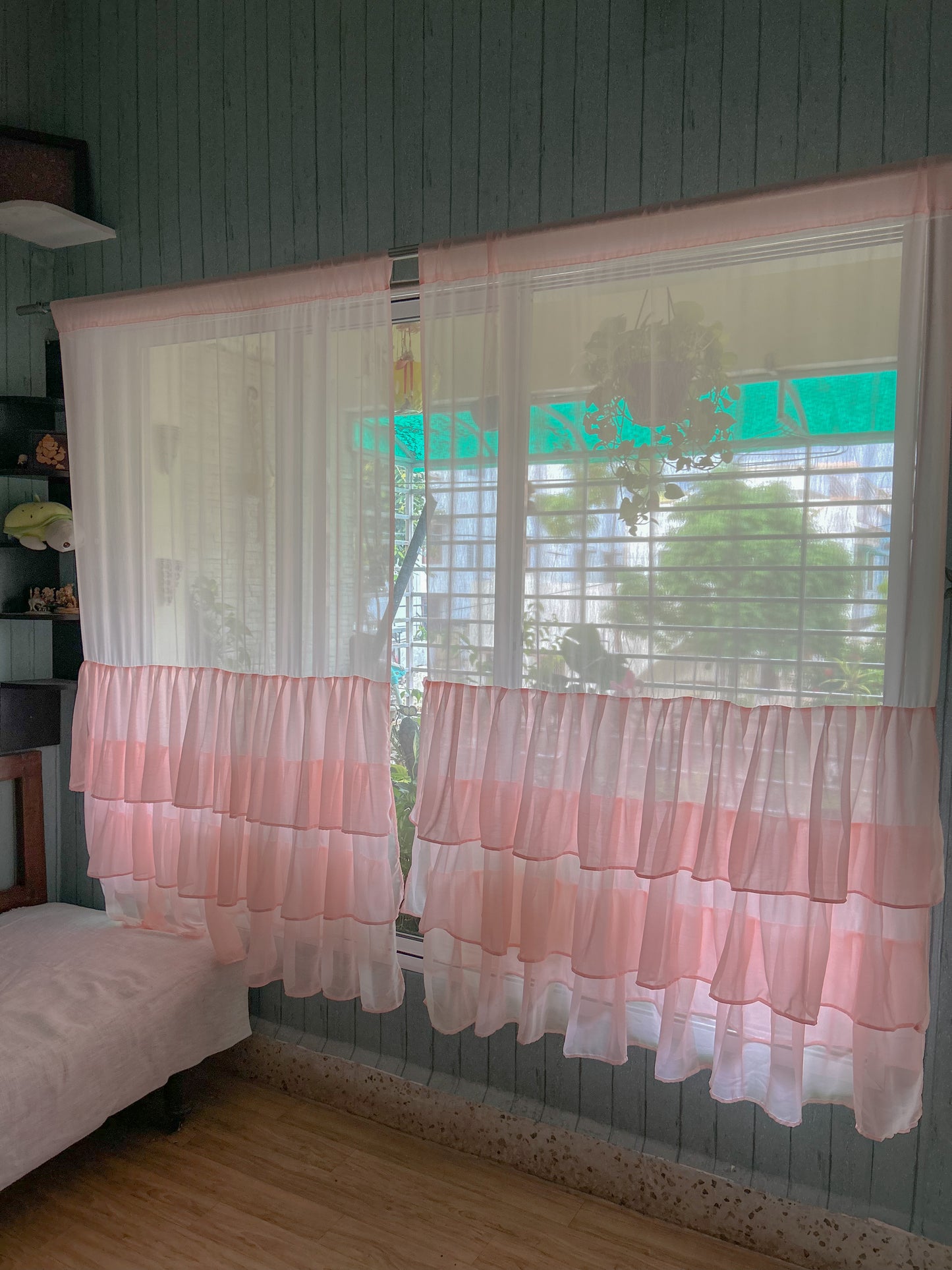 Peach bottom ruffled curtains