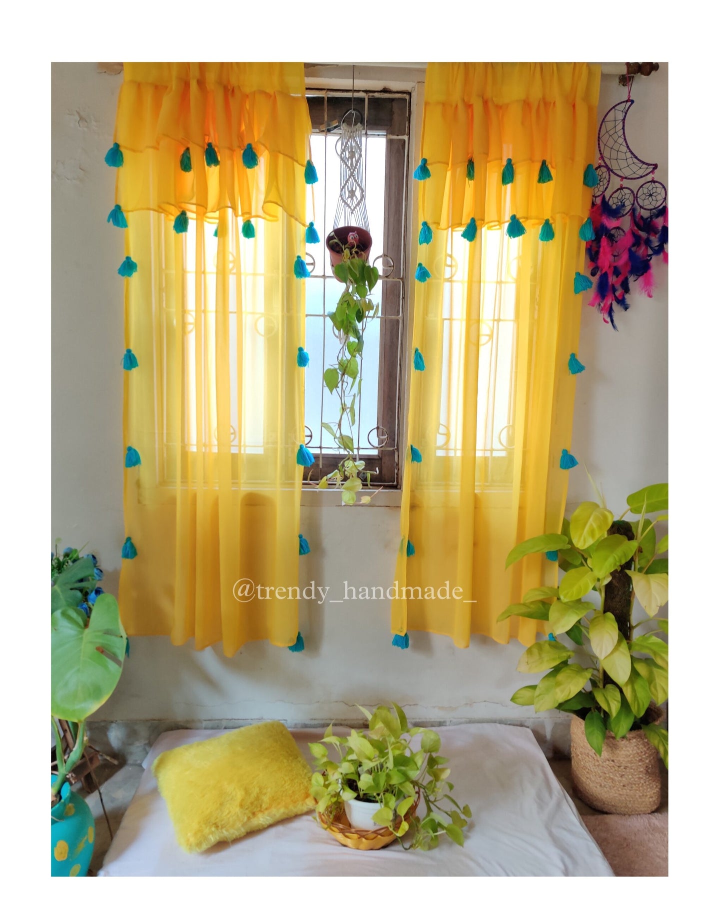 Ruffled Tassel Curtains - Yellow