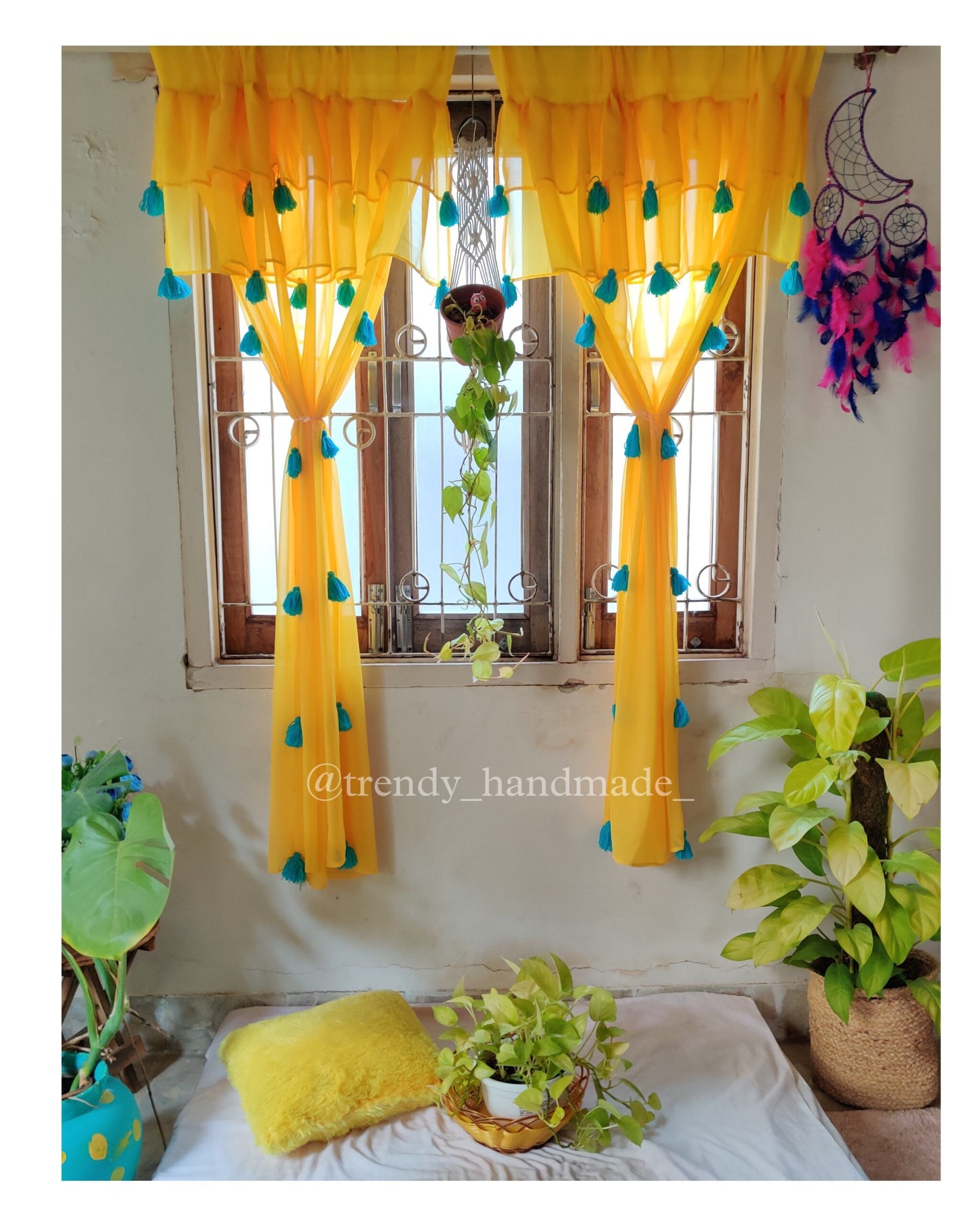 Ruffled Tassel Curtains - Yellow