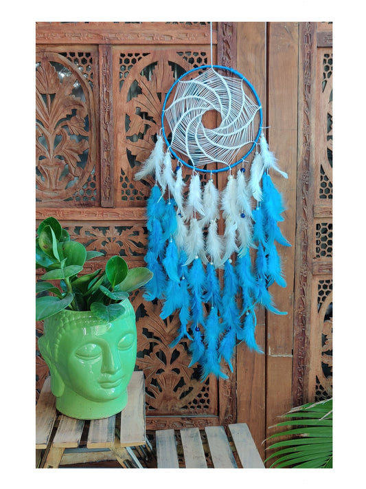 Handwoven Feathers Wall Hanging Dreamcatcher - Blue