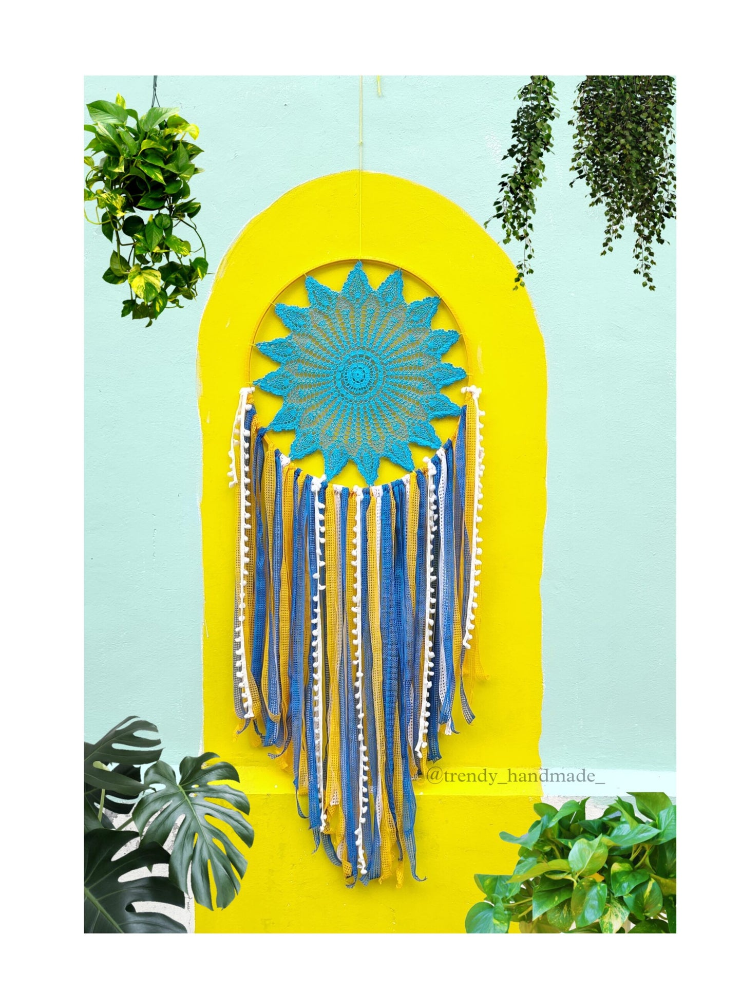 Blue yellow Laces Big Wall Hanging Dreamcatcher