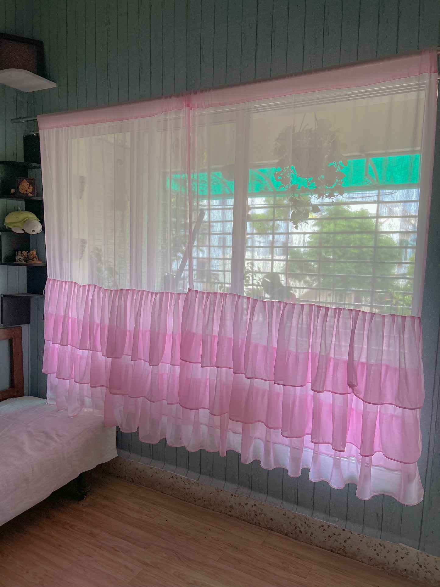 Pink bottom ruffled curtains