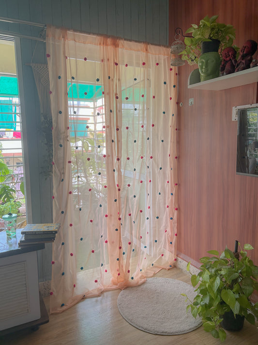 Pompom Curtains - Peach