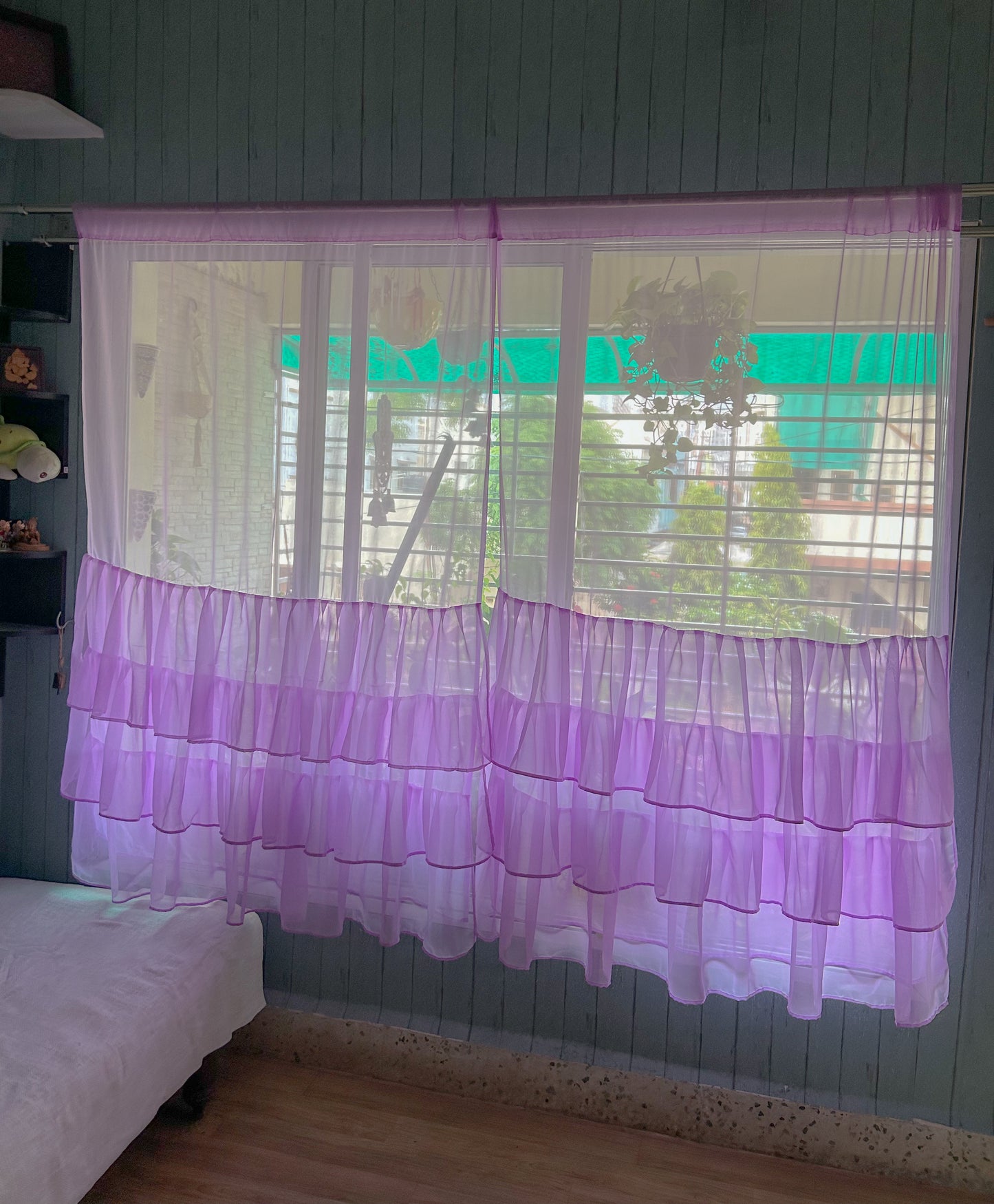 Purple bottom ruffled curtains