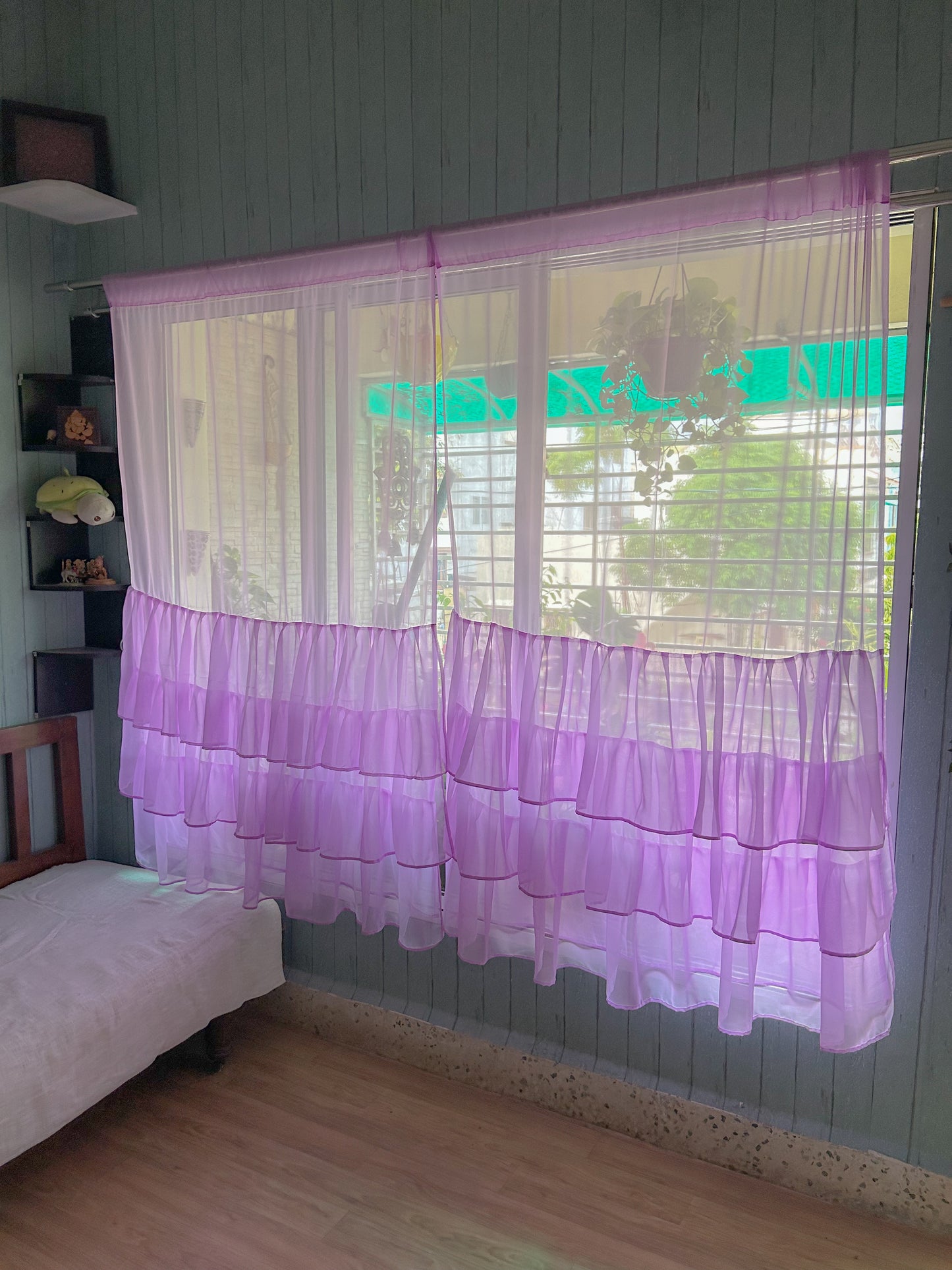 Purple bottom ruffled curtains