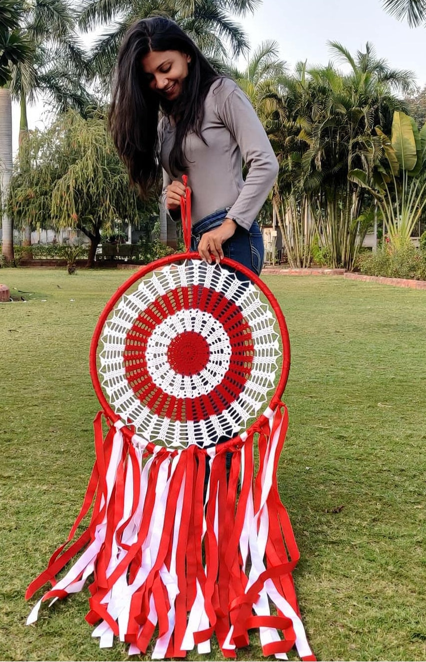 Red and White Big Wall Hanging Dreamcatcher