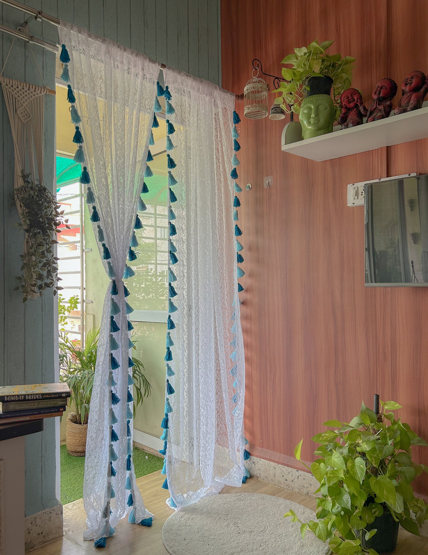 Sheer Net Tassel Curtains - Shades Of Blue