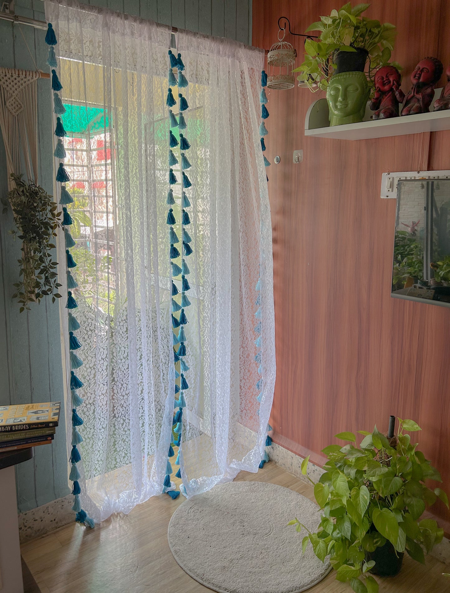 Sheer Net Tassel Curtains - Shades Of Blue