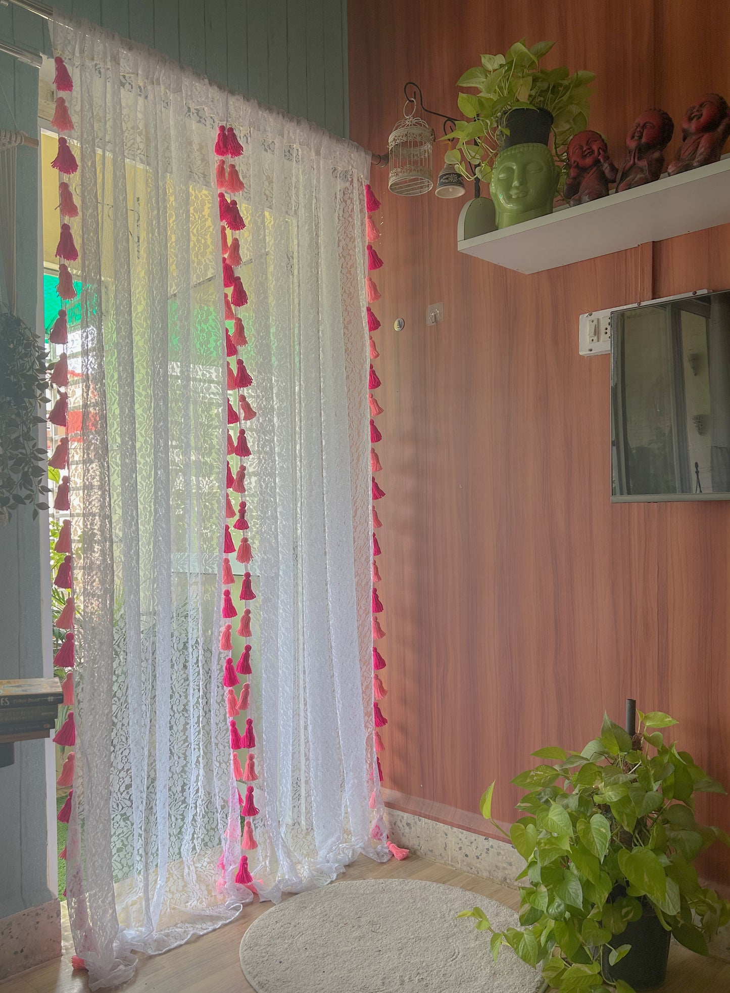 Sheer Net Tassel Curtains - Shades Of Pink