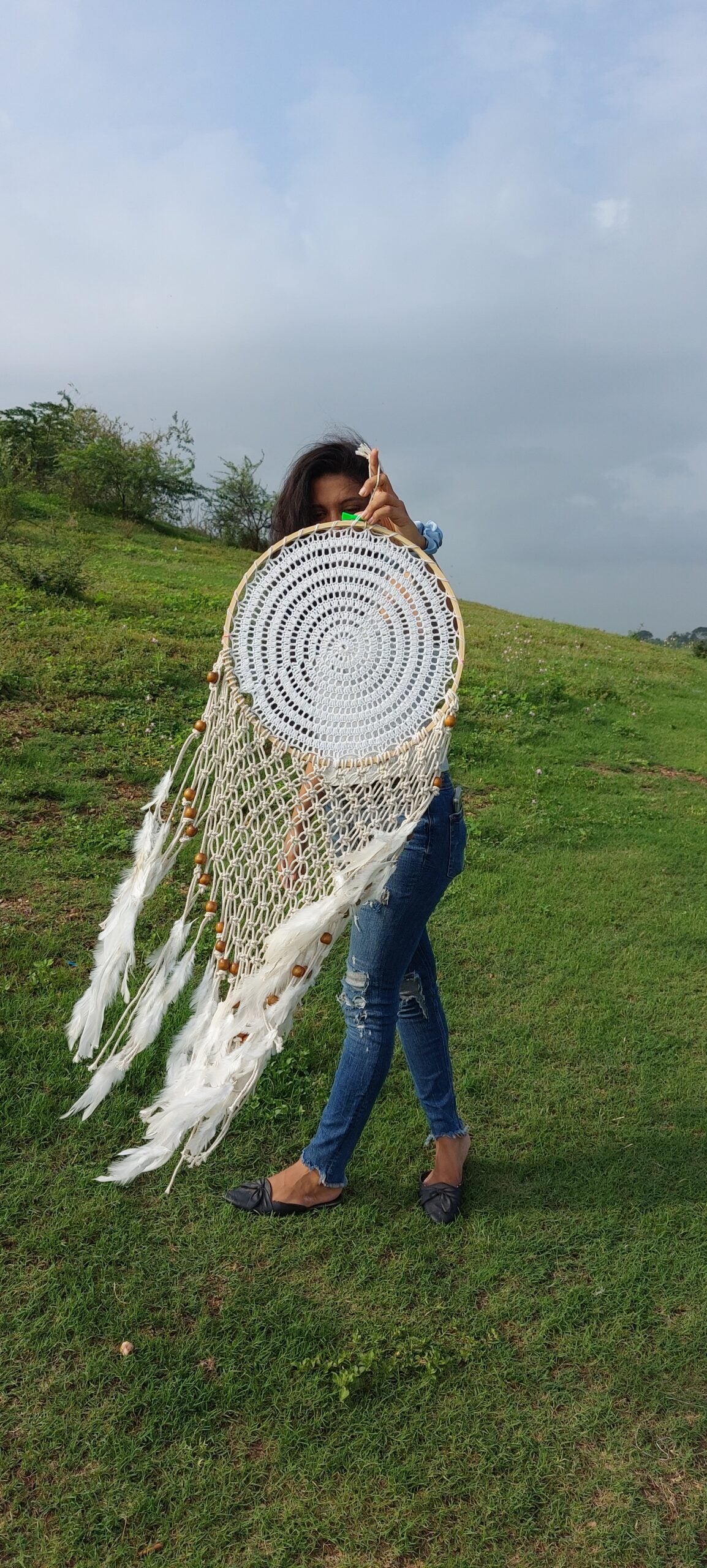 White Boho Macreme Wall Hanging Dreamcatcher