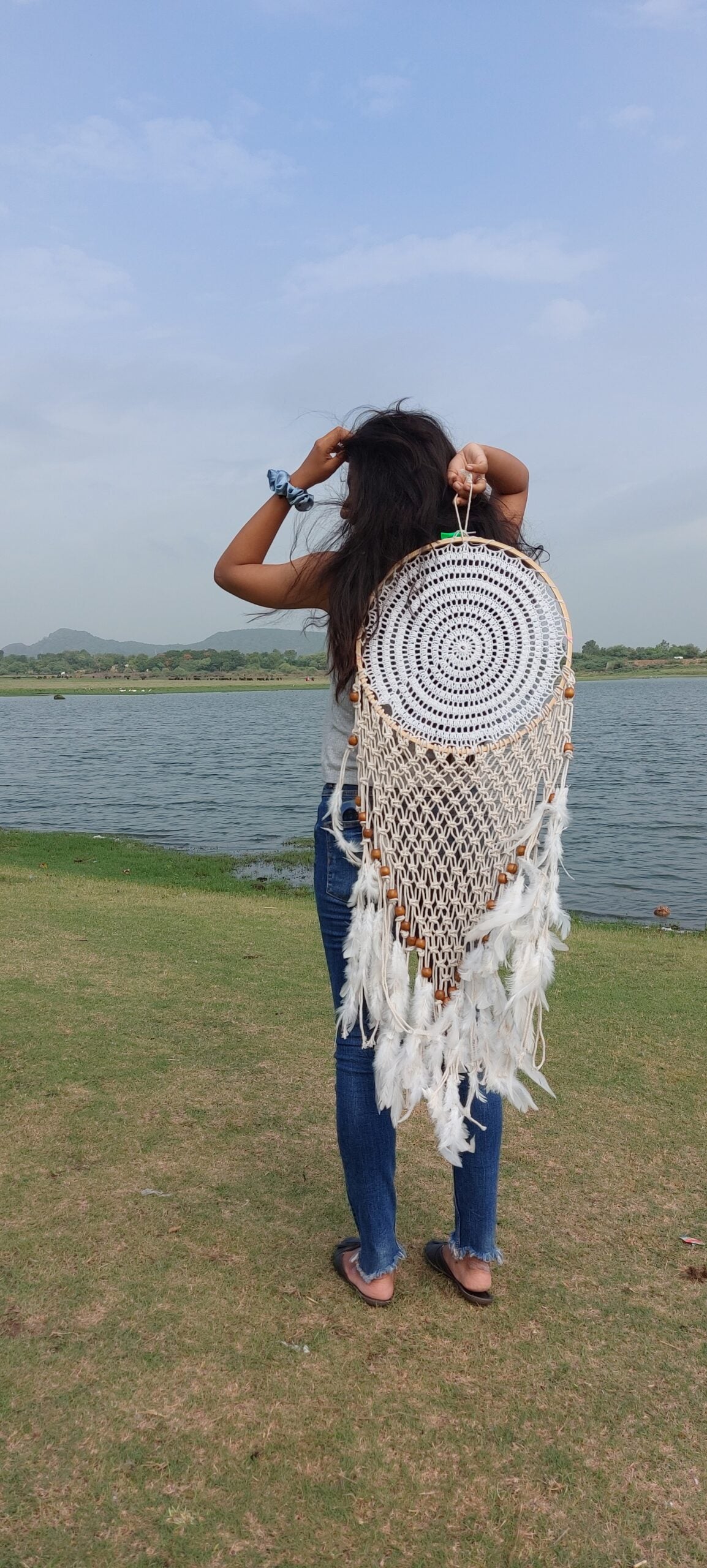 White Boho Macreme Wall Hanging Dreamcatcher