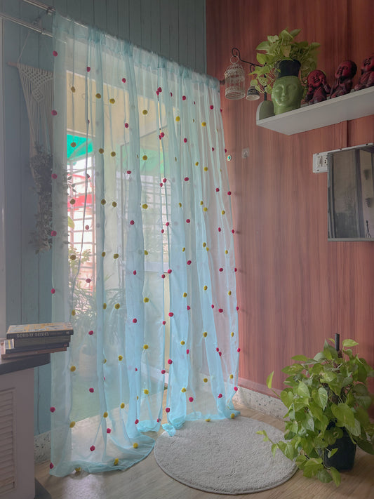 Pompom Curtains - Sky Blue