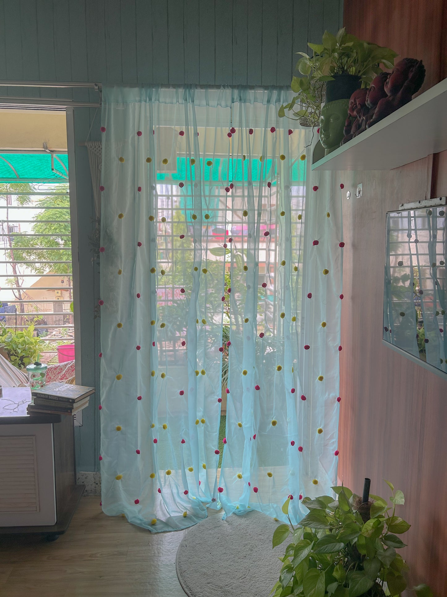 Pompom Curtains - Sky Blue